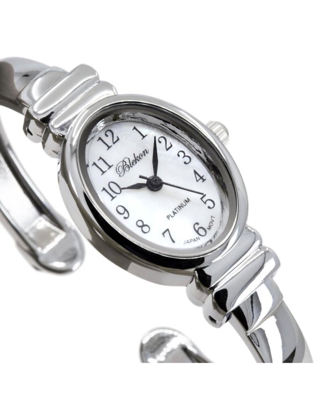 Womens Silver Analog Quartz Elegant Pearl Dial Sophisticated Cuff Bracelet Watch - Picture 3 of 7